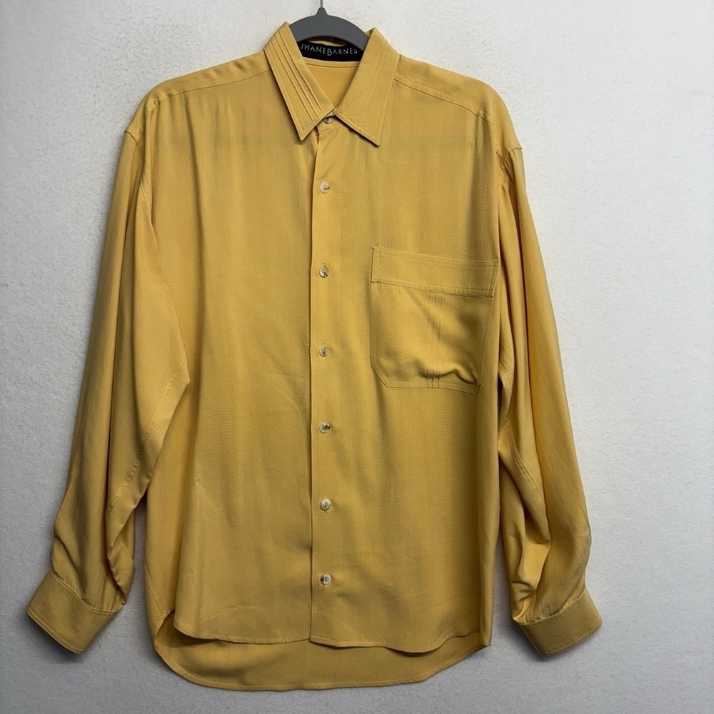 Jhane Barnes Menswear 100% Silk Long Sleeve Yellow Shirt‎ Size Small